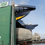 Ferry on dry dock at Foss Shipyard in Seattle.