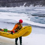 Turbulent glacial water nearby & wind are conditions the team worked in.