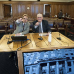 Manager John Moosey and Joe Perkins sharing a light moment before presenting to a joint Legislative committee in Juneau.